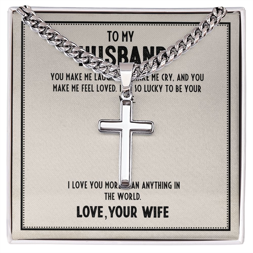 Husband Cuban Link w/ Cross Necklace